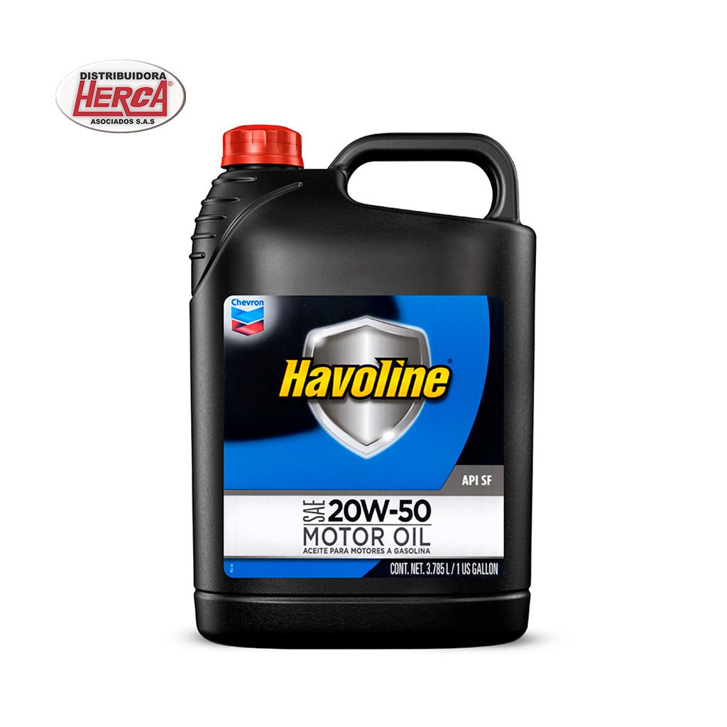 Aceite para motor Chevron Havoline Super SAE 20W50 API SL, presentación 1/6, galón, apto para motores de gasolina y diésel.