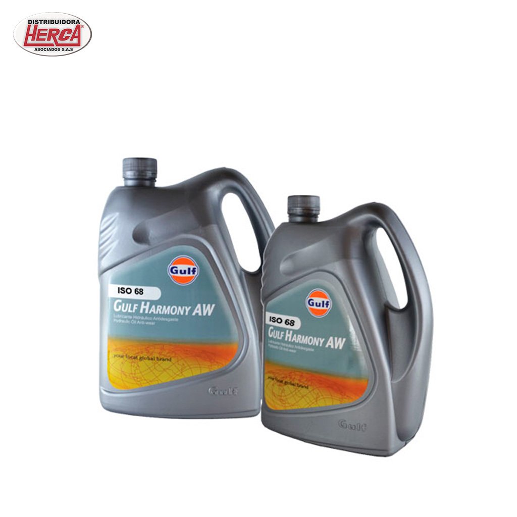 aceite hidráulico Gulf Harmony ISO 68 x Galón 1/6, diseñado para sistemas hidráulicos de alta presión y rendimiento superior.